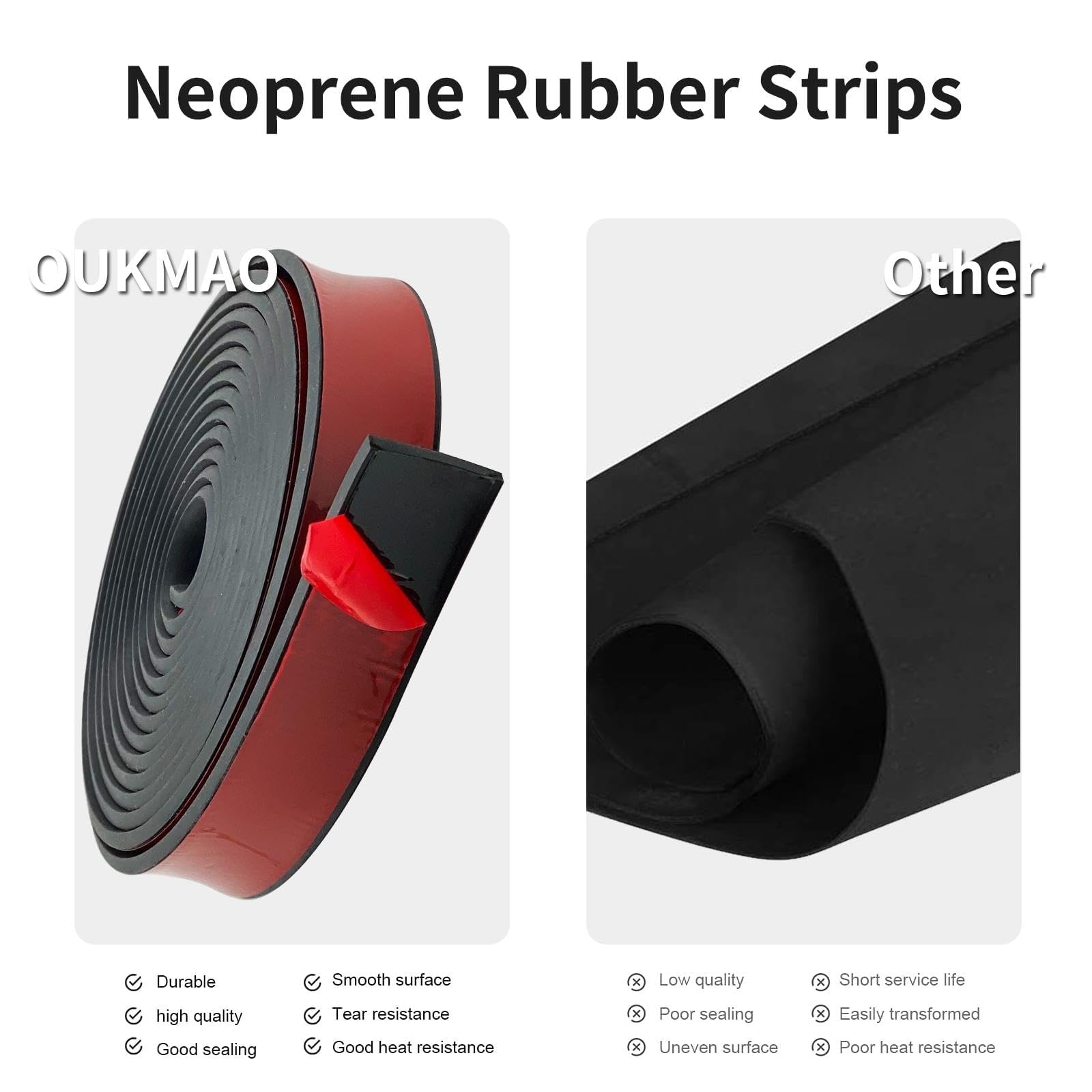 Bandes adhésives en caoutchouc néoprène Neopre avec dos adhésif - Rouleaux en caoutchouc solide pour joints de bricolage, artisanat, tampons, protection de sol, supports, nivellement (100 mm