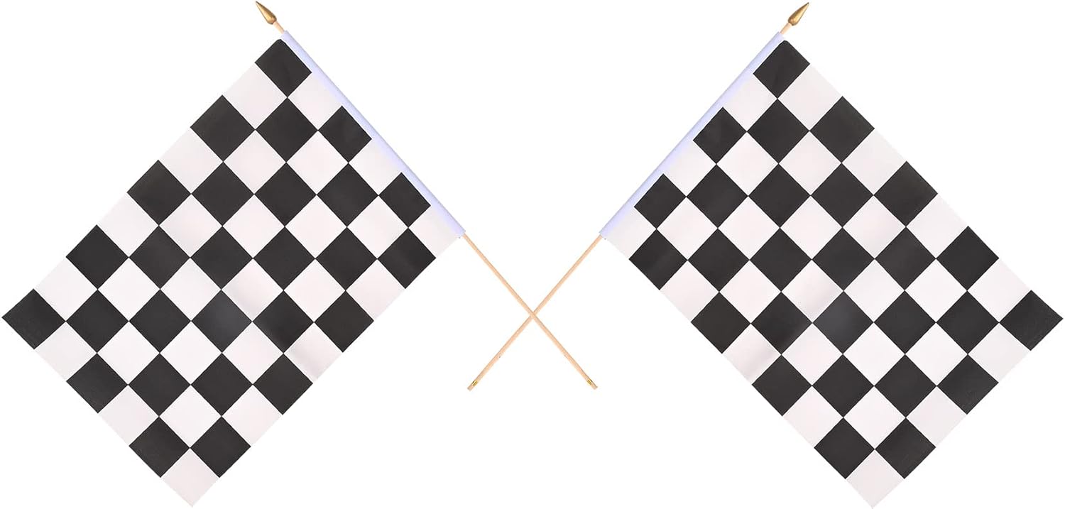 Beistle Checkered Racing Flag Fabric Race Flag with Wooden Stick 12 Pack