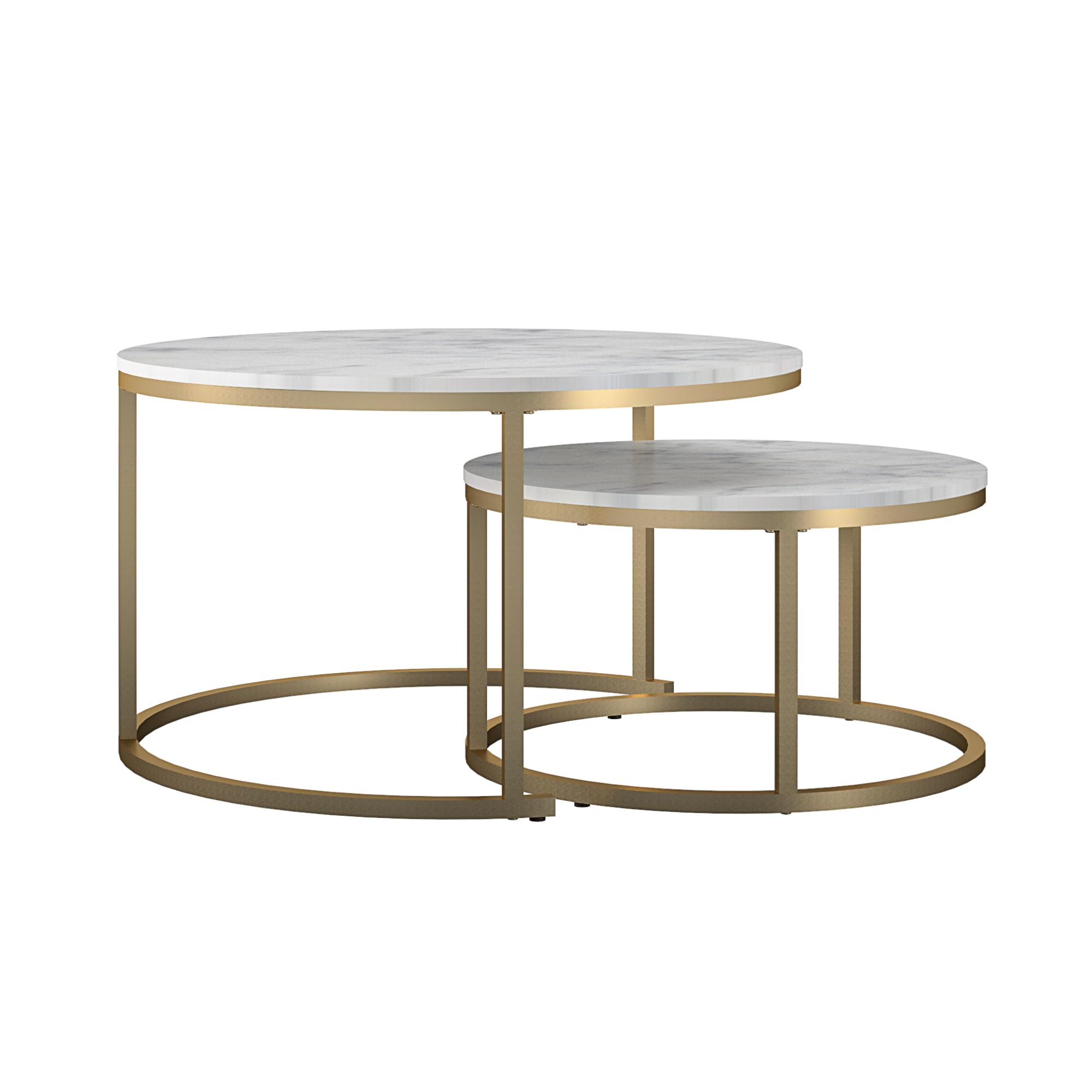 Amelia Nesting Coffee Table in white marble, 79x79x45cm (DxWxH)