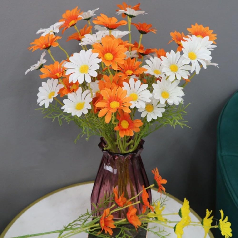 Lot De 12 Bouquets De Marguerites Artificielles En Soie - Résistantes UV - Pour Intérieur/extérieur (blanc, Jaune) - 5