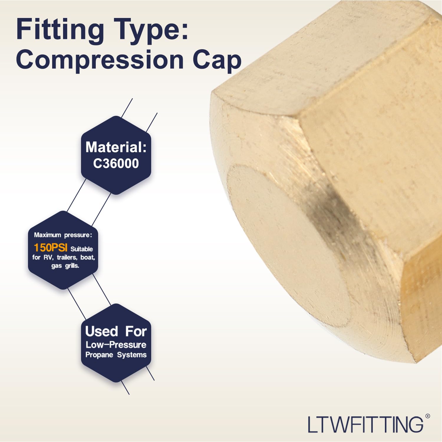 LTWFITTING Laiton bonnet de compression 1/2" OD (lot de 60)