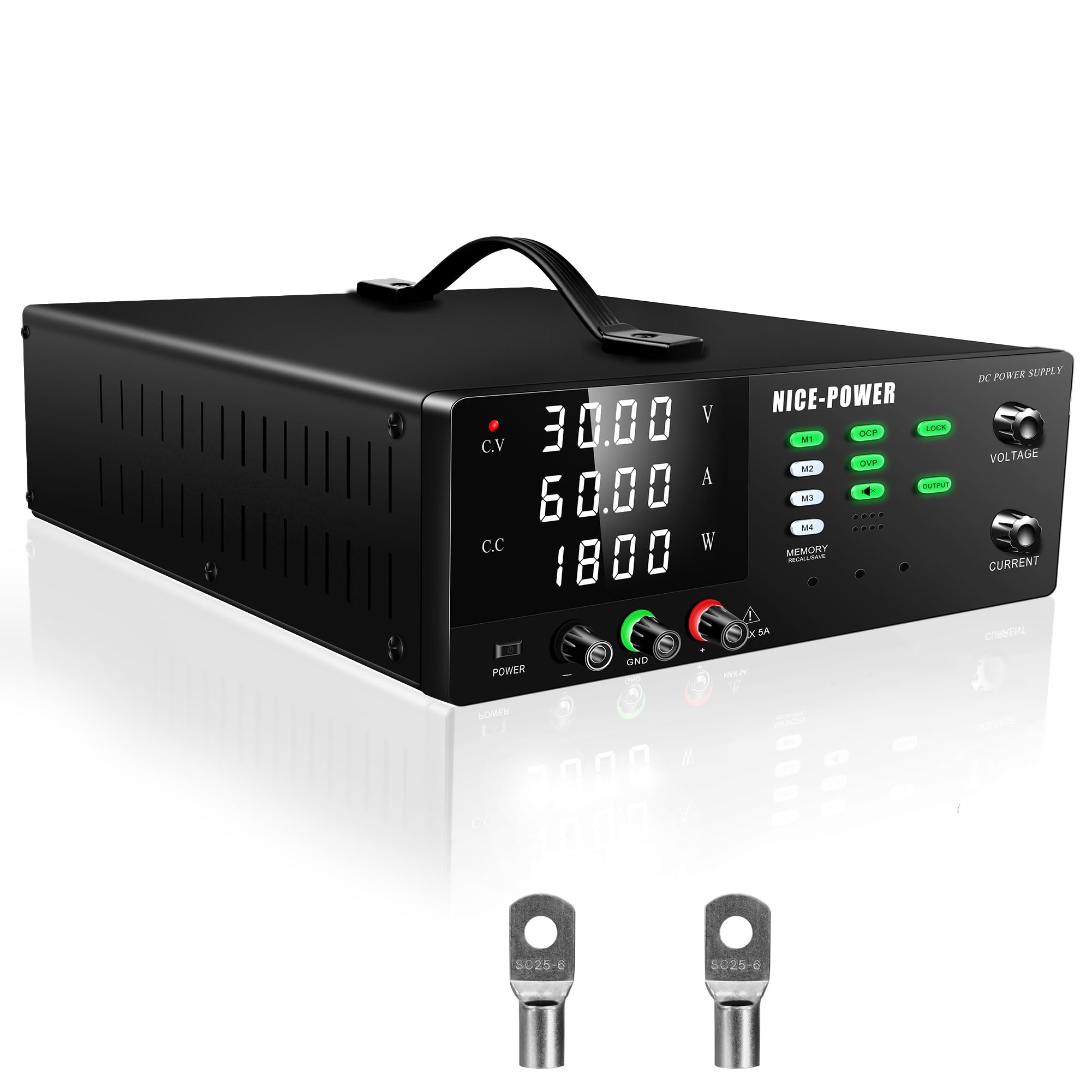 NICE-POWER DC Power Supply Variable, 30V 60A 1800W High Power Switching DC Regulated Bench Power Supply with Output Switch, OCP & OVP, Memory Function