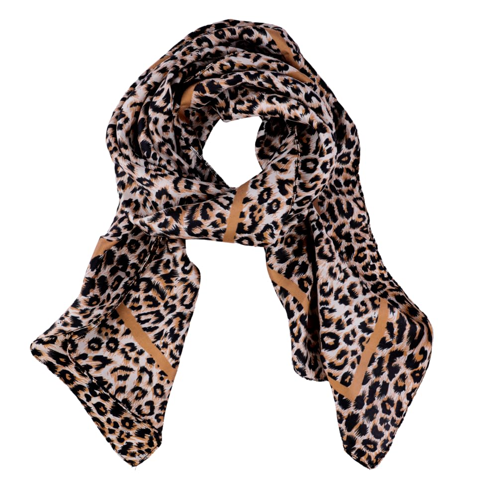Women-Silky-Leopard-Print-Scarf - Like-Silk-Satin-Square-Scarf for Hair Wrapping Shawl