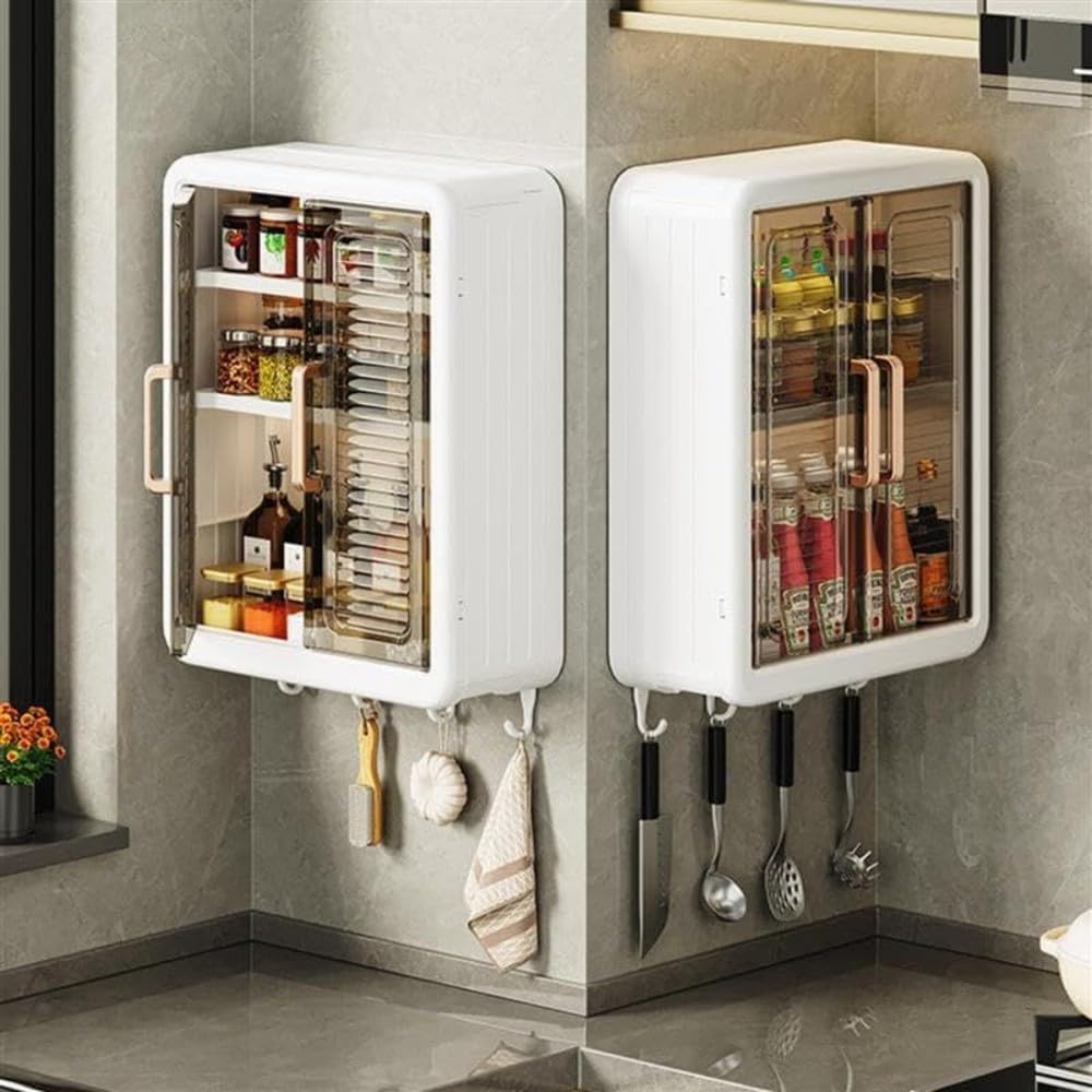 Wall Mounted Storage Cabinet with Transparent Double Doors – Dustproof Bathroom Organizer, Multi-Purpose Wall Cabinet for Kitchen, Bathroom & Laundry Room-image-31