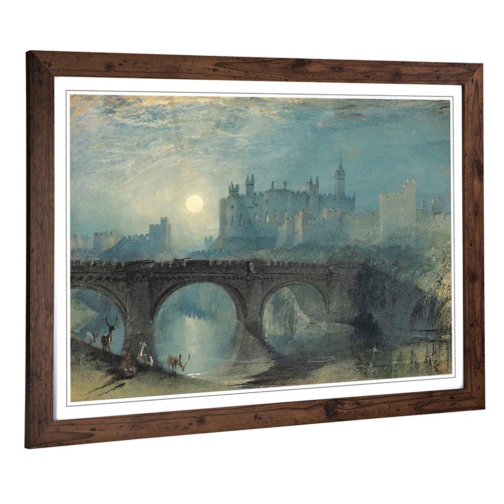 Big Box Art Framed Print of J.M.W (Joseph Mallord William Turner) Alnwick Castle Design | Wall Art Picture| Home Decor for Living Room, Bedroom, Office, Walnut, A2 / 24.5x18 Inch / 62x45cm