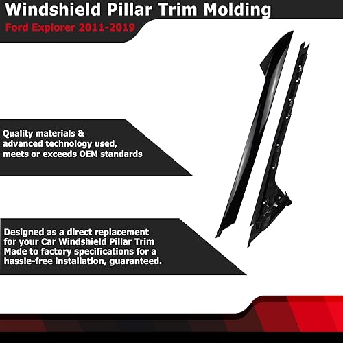 Miniatura 2 de Kit de moldura para parabrisas delantero lateral del conductor exterior e interior compatible con Ford Explorer 2011 2012 2013 2014 2015 2016 2017