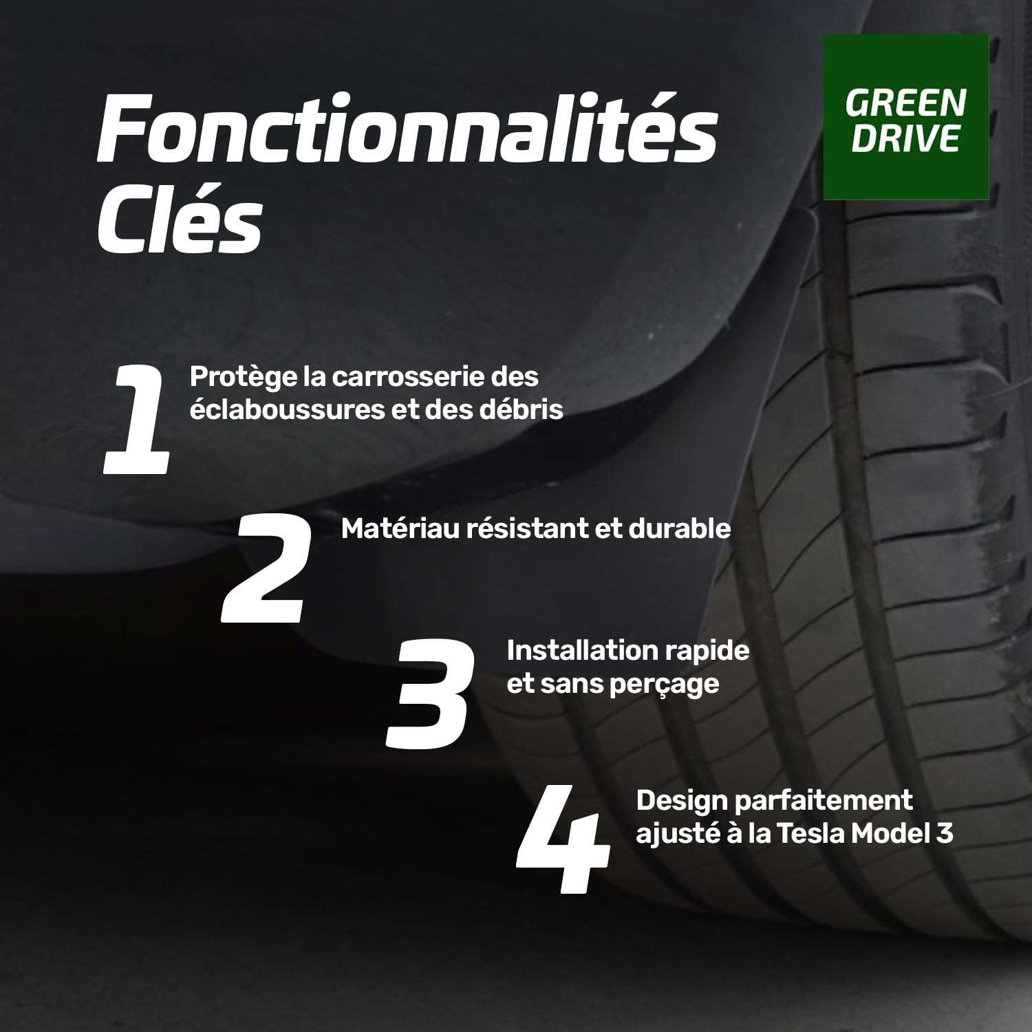 Garde-Boues Discrets – Tesla Model 3 – Lot de 4 – Protection Anti-Projection – Installation Facile – Compatible Tesla Model 3 2019 à aujourd'hui