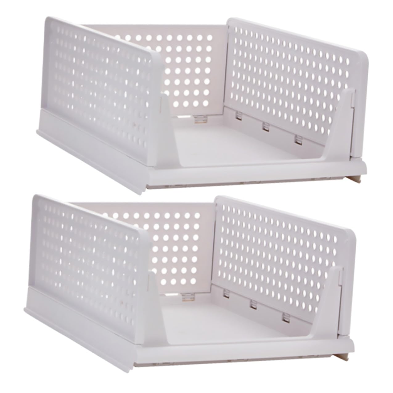 ERINGOGO Organizzatore per Armadio a Cassetto, 2 Pezzi Plastico Bianco | Impilabili e Ventilati, Design Estraibile Scomparti, Formato Grande 43x18x32, 3cm