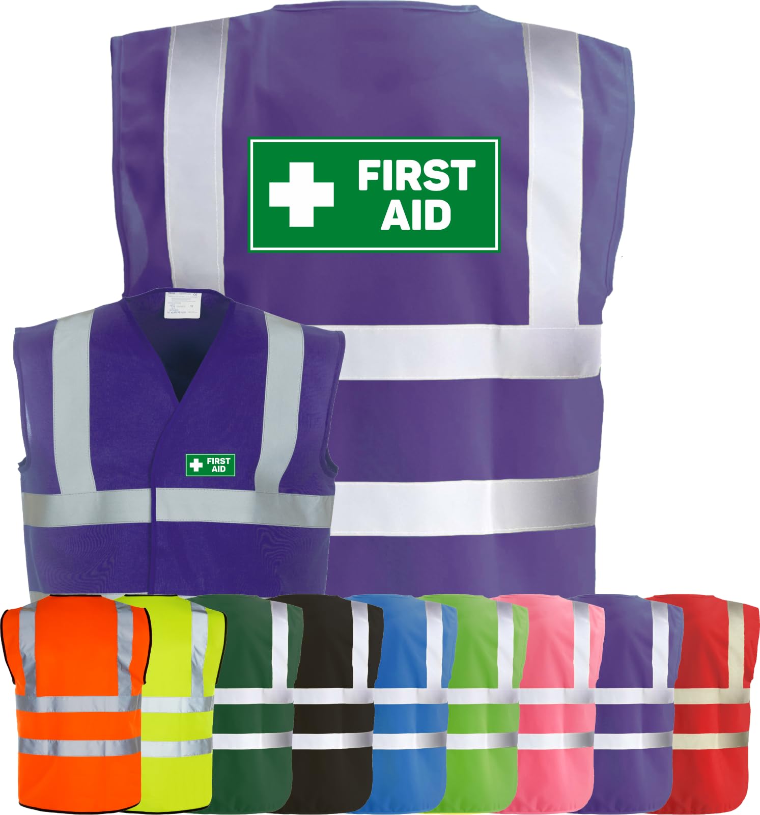 Corporate Togs FIRST AID Printed Hi-Vis Vest - Safety Waistcoat Tabard, Fastening, Health & Safety Compliant Waistcoat | Protective Safety Wear