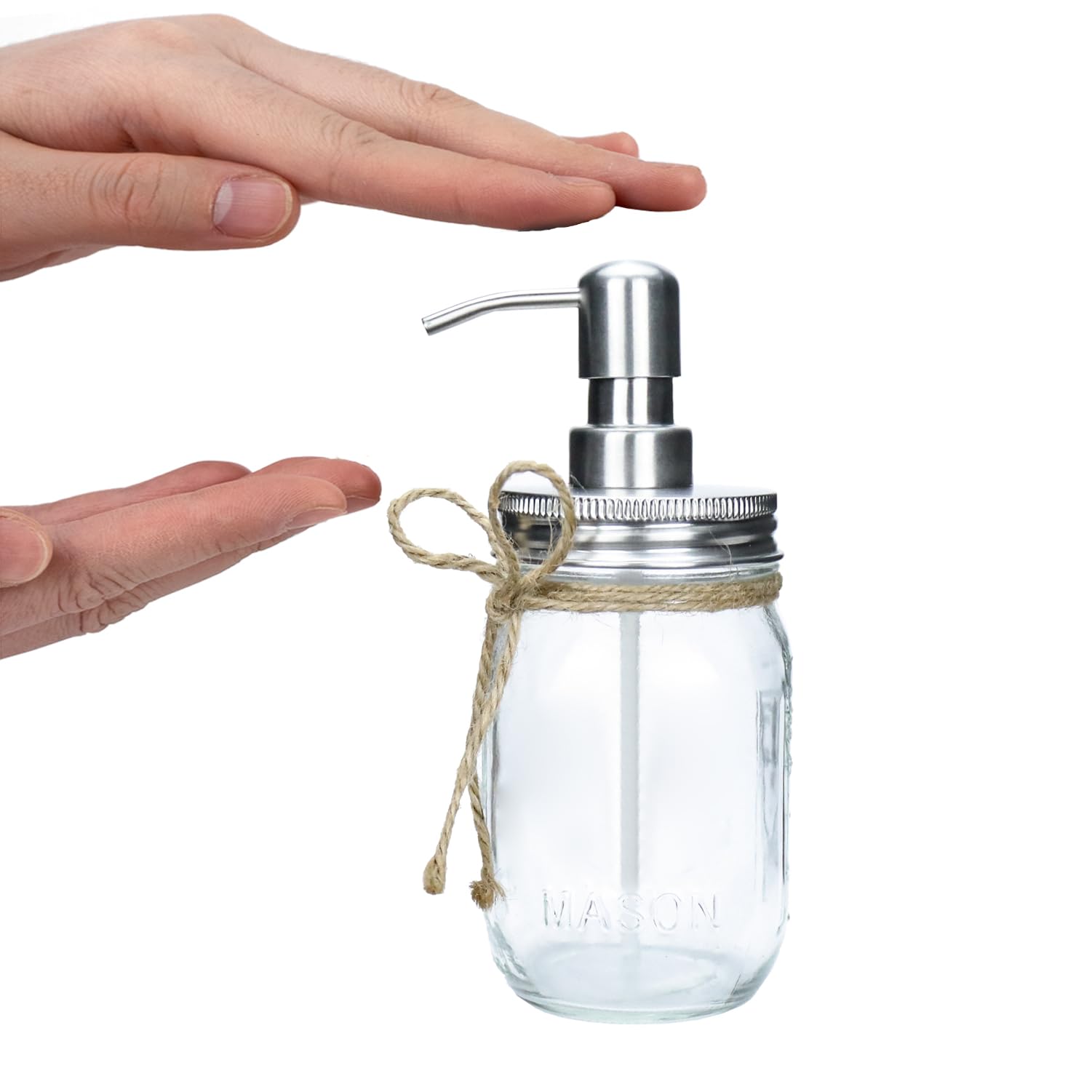 Dispensador de jabón para Tarro de masón 2 Unidades 16 oz Vidrio Transparente Bomba Acero Inoxidable