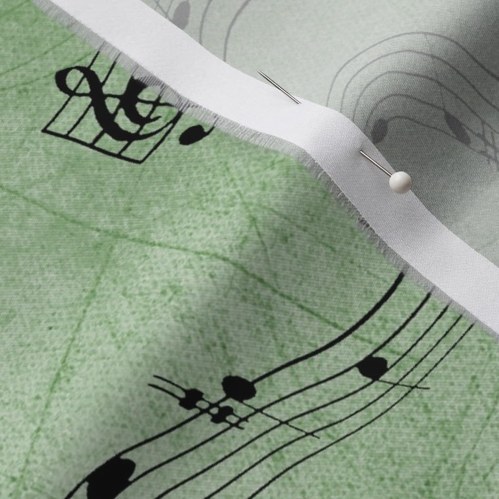 Spoonflower Fabric - Music Notes Green Musical Band Printed on Organic Cotton Sateen Fabric by The Yard - Sewing Quilting Apparel Home Decor