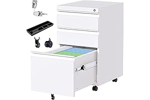 Aobabo White Metal File Cabinet 3 Drawer Filing Cabinet with Lock