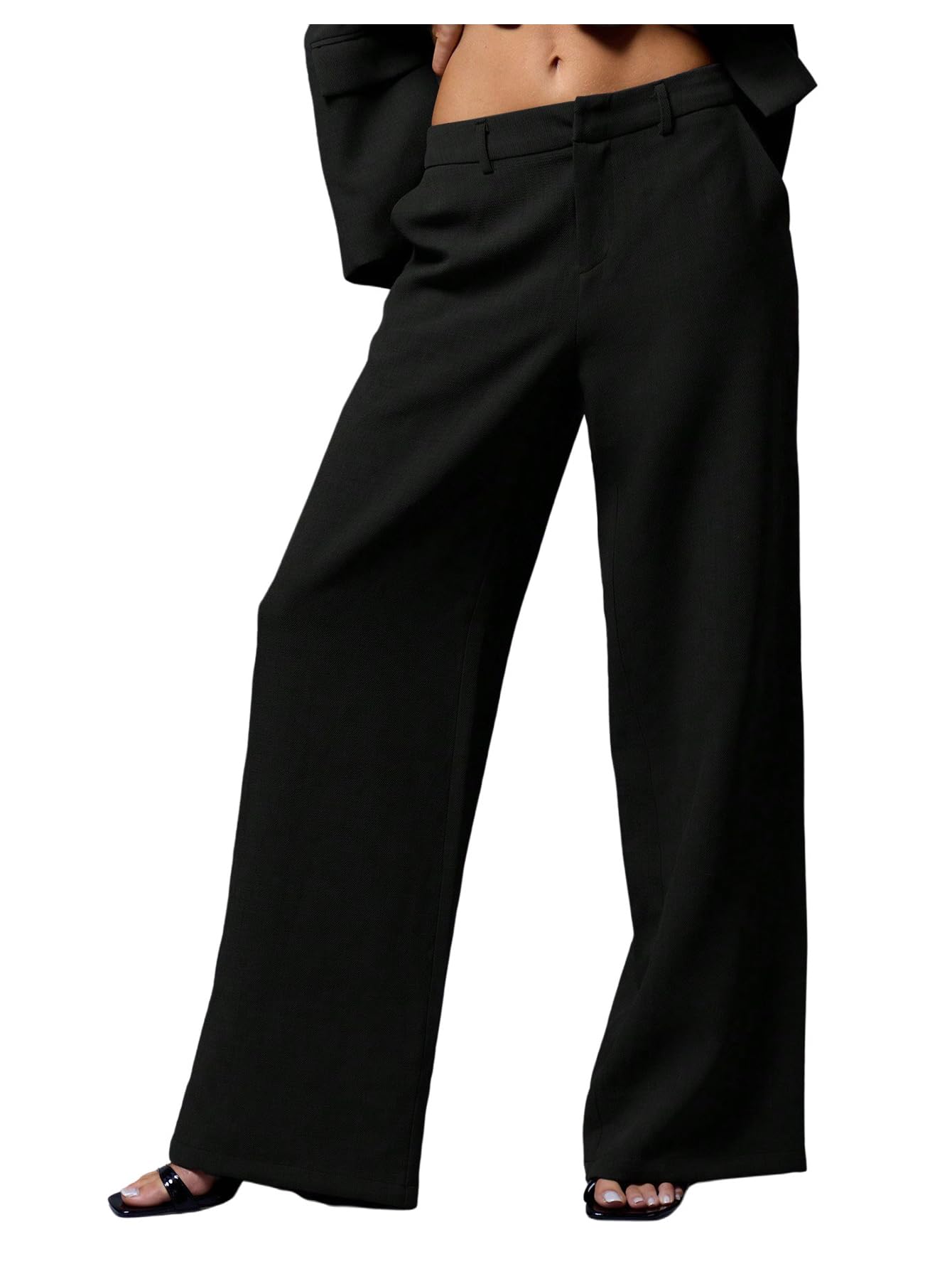 GORGLITTER Womens Low Rise Dress Pants Dressy Low Waisted Wide Leg Straight Business Work Trousers Slacks Pants Bottoms