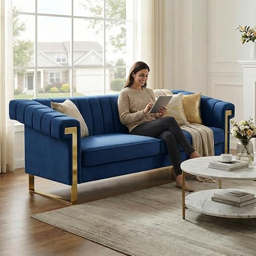 Miniatura 7 de Sofá moderno de terciopelo de 83.86 pulgadas de largo, sofá de asiento profundo de mediados de siglo, sofás de dos plazas de gran tamaño para sala