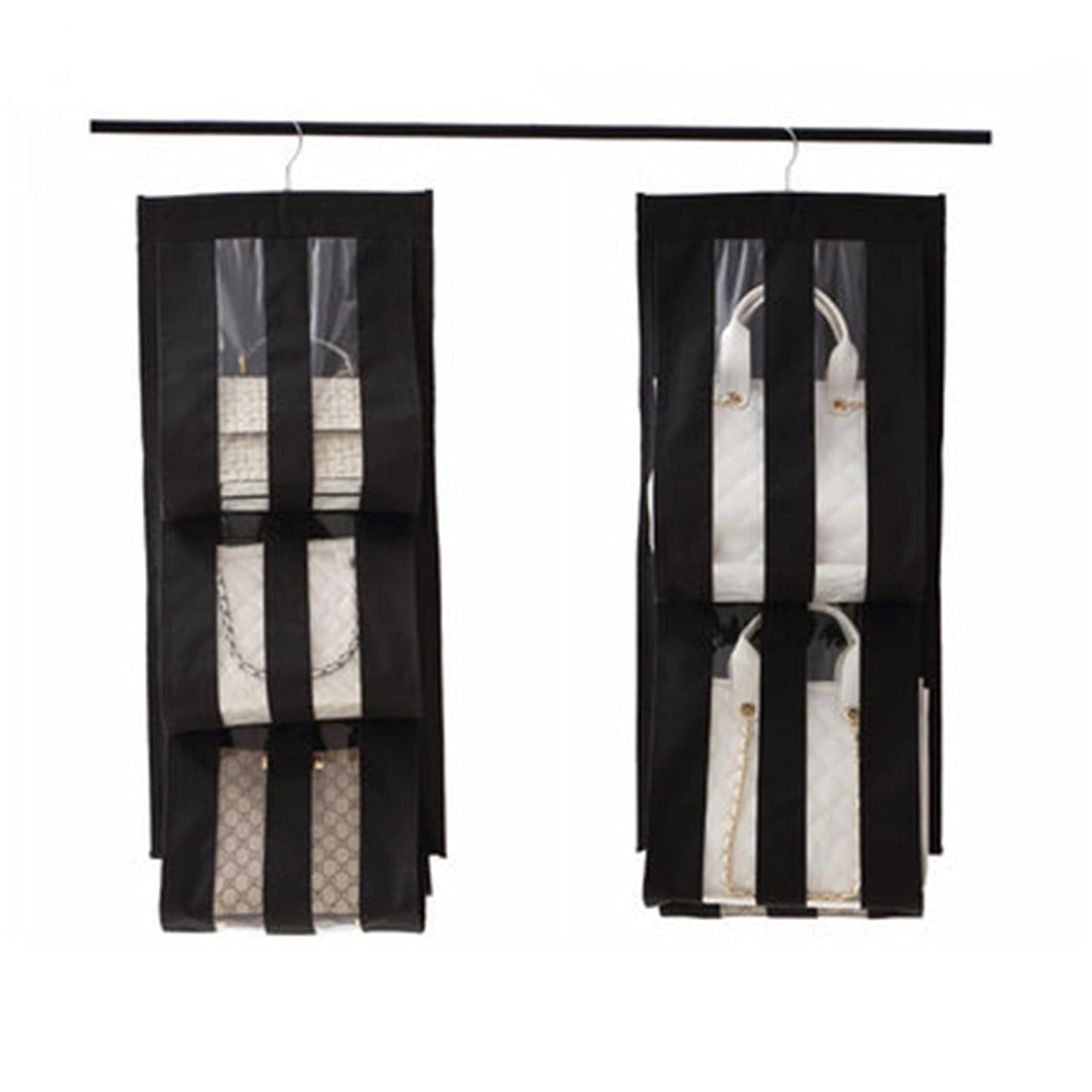 Hanging Shelves Handbags Organizer 5 Pockets Fabric Clear Purse Handbag Storage(Noir)