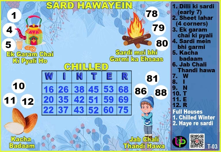 Image of Sard Hawayein Theme Tambola Tickets | English | Bingo Housie Game | Fun & Engaging Cards for Kitty Parties, Friends & Family Gatherings (Set of 15 Tickets)