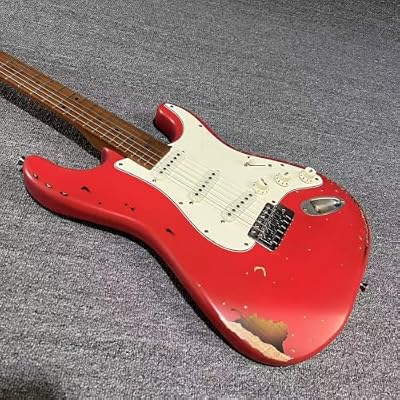 Rhxflame Vintage Electric Guitar Alder Body Roasted Maple Neck Rounded Frets Vintage Tuners,Red Over Sunburst