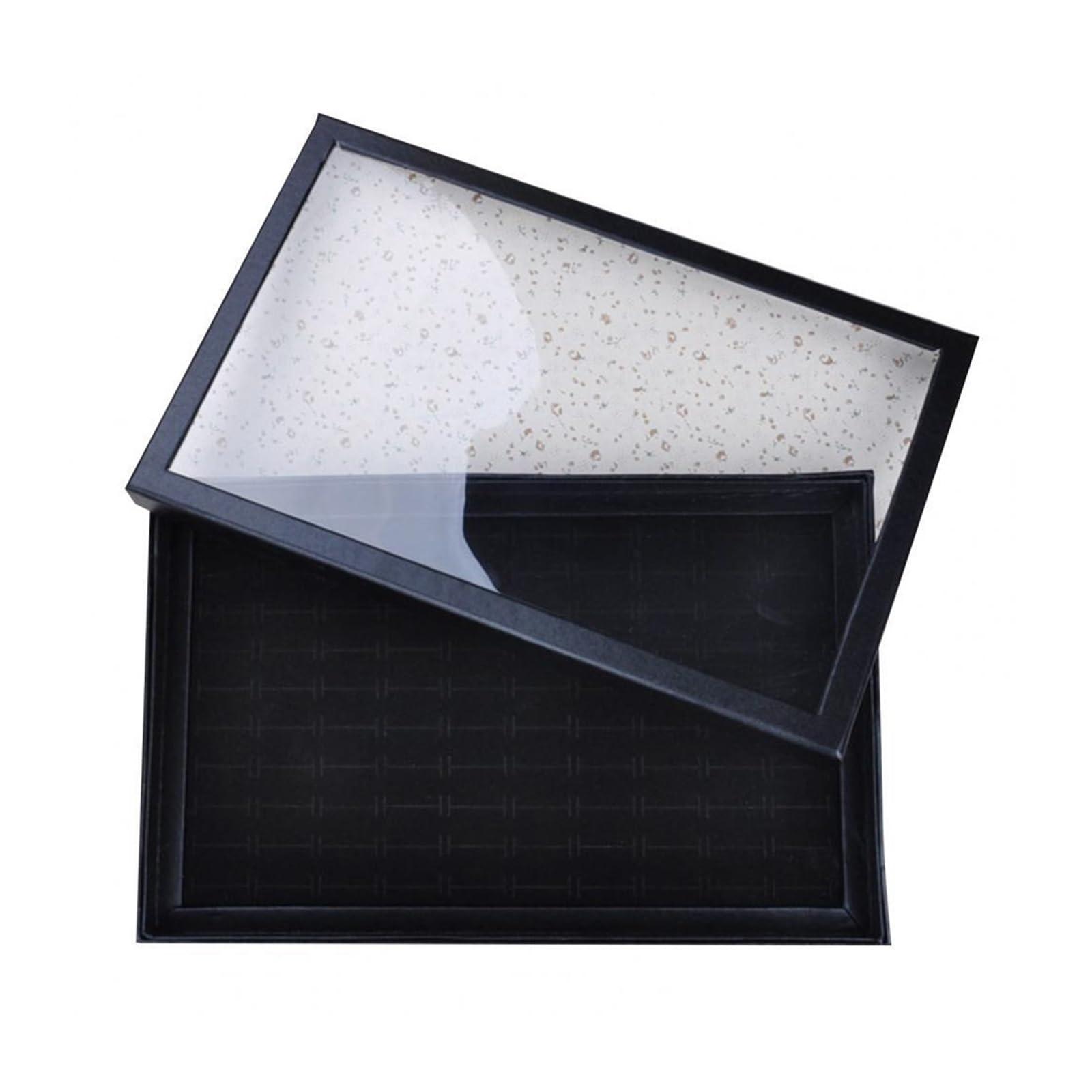 ZNJAMN 1pcs Ring Display Box Transparent Lid Large Capacity Cardboard Cufflink Jewelry Tray Showcase For Women for Ring(Black)