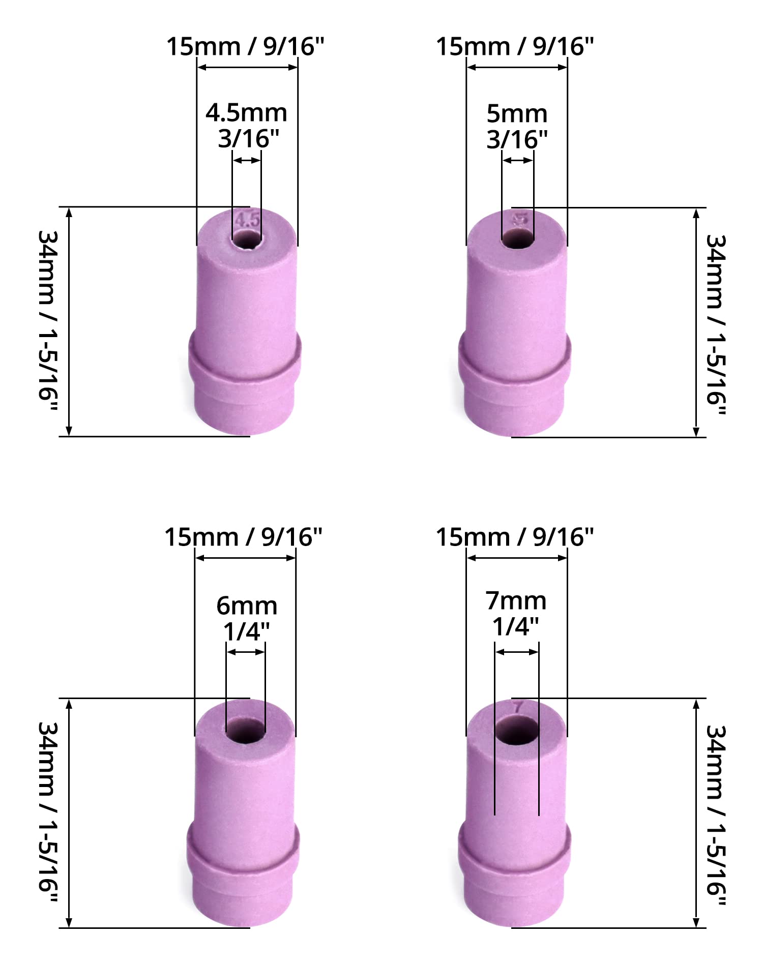 QWORK 4.5, 5, 6, 7 mm Dysze ceramiczne do pistoletu do piaskowania, po dwa w każdym rozmiarze, 8 szt.