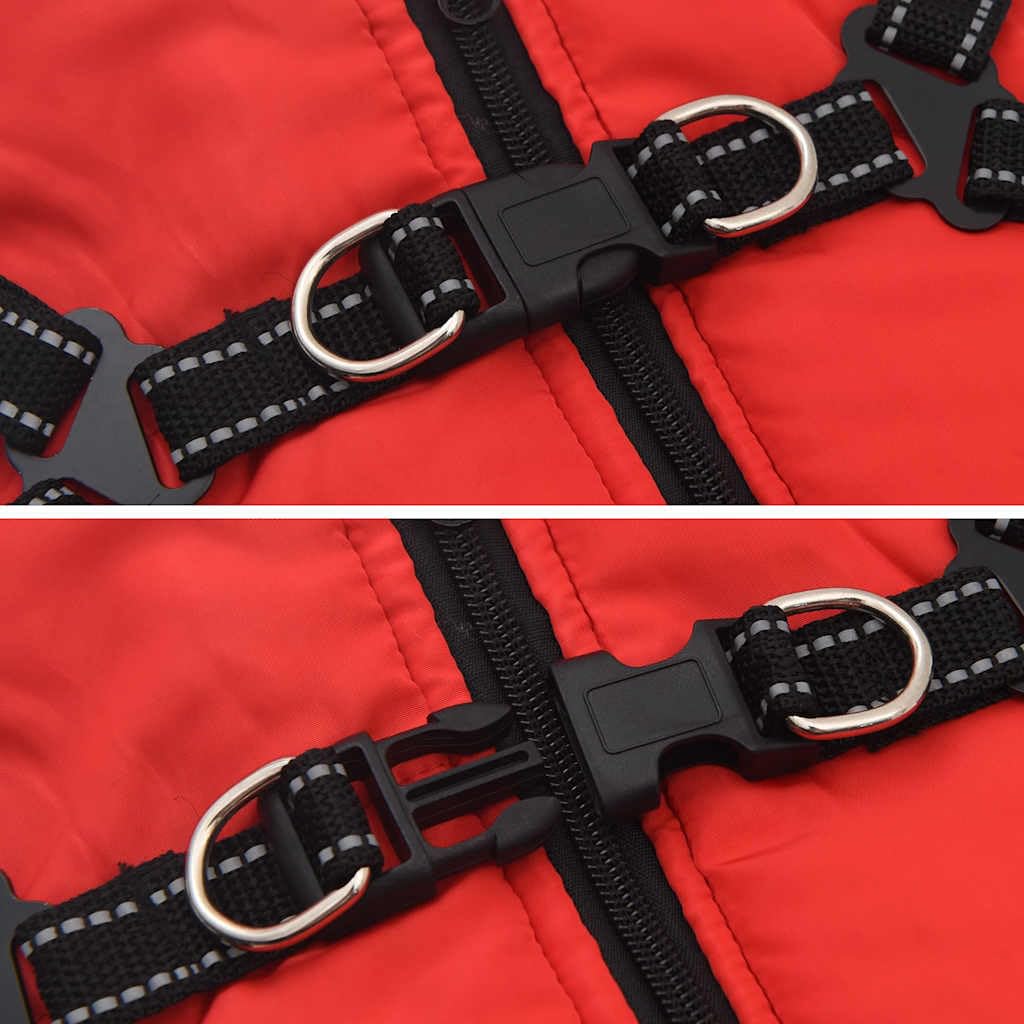 Hundemantel mit Geschirr wasserdicht reflektierend rot L40, Polyester Fleece warm, verstellbar mit D-Ring, ideal für Winter Herbst Outdoor Gassi bei Regen Schnee