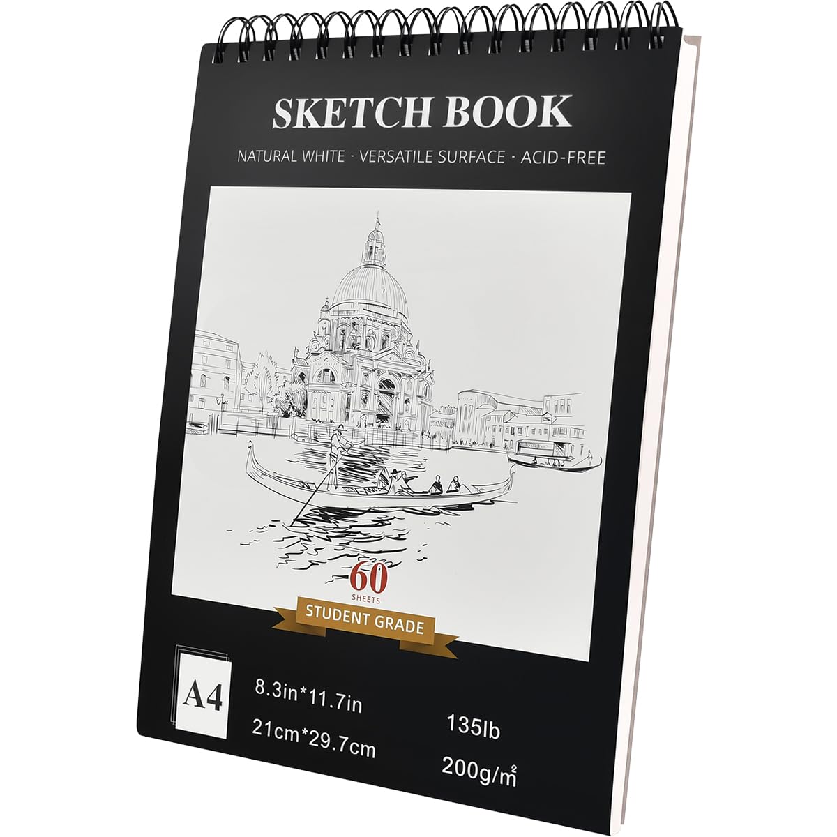 Vurixfo Multicolor A4 Sketchbook, 200Gsm Thick Paper Sketch Book Spiral Bound Sketchbook Hardback Sketch Pad A4 Portrait Sketchbooks Acid-Free Art Drawing Pad For Drawing And Sketching, 60 Sheets/120 Pages