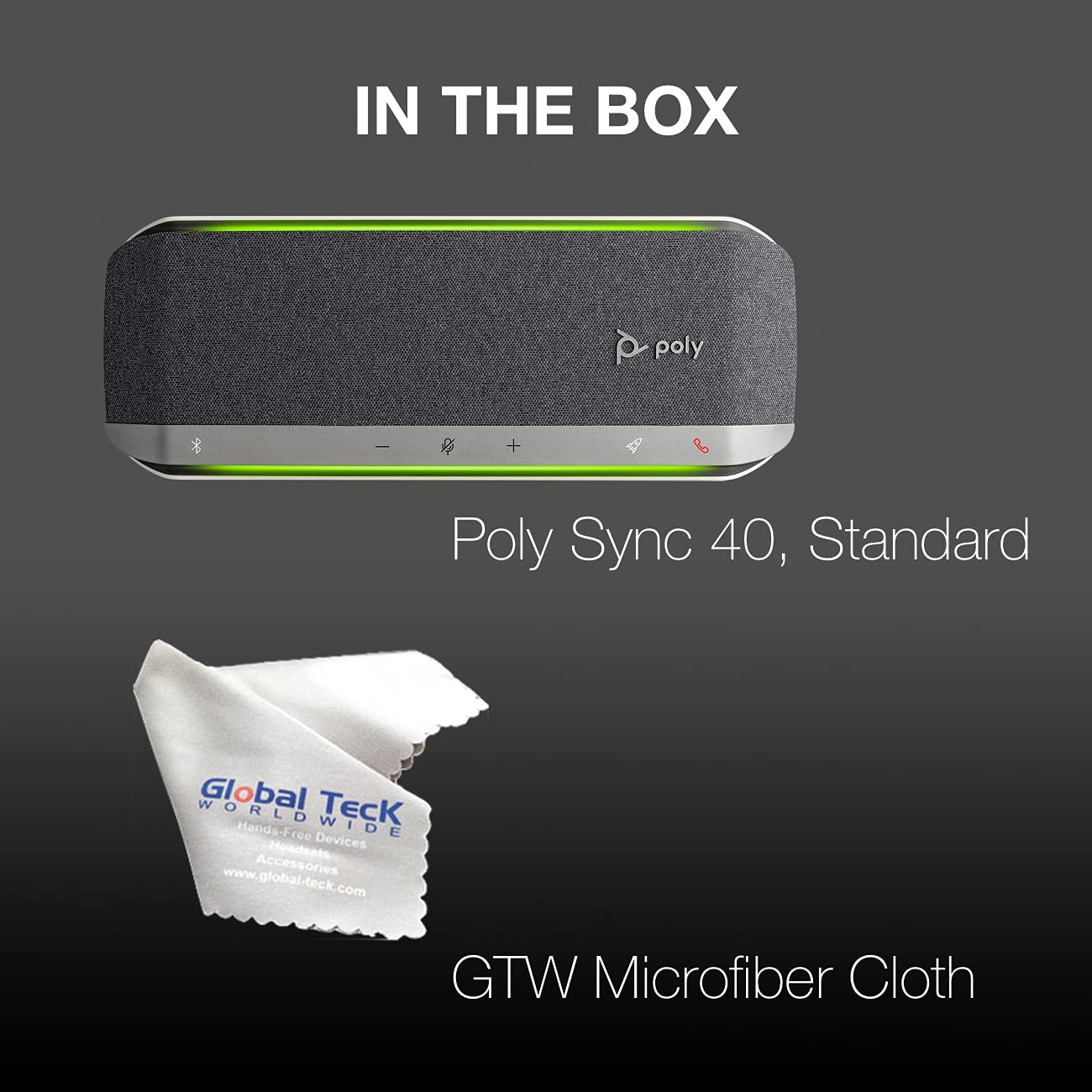 Poly Sync 40 Bluetooth Speakerphone USB-A & USB-C for Streaming Voice, Video, Distance Learning, Remote Work, School, Conferencing Apps - Zoom, Webex, Meet, Teams - with Global Teck Microfiber Cloth
