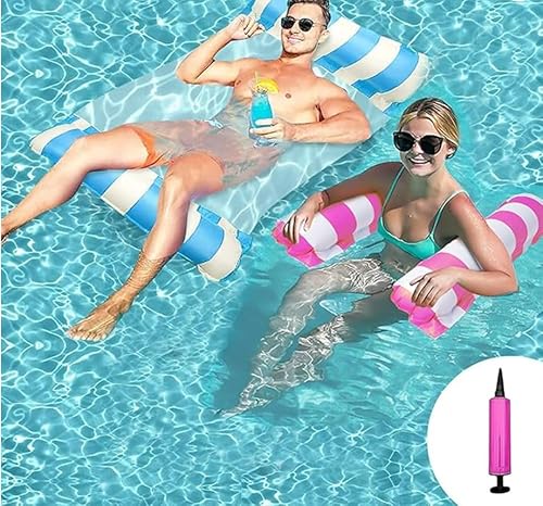 NINGESHOP 2 Stück Luftmatratze Pool, Pool Spielzeug 4-in-1Aufblasbare Wasserspielzeug Pool Zubehör, Aufblasbares Schwimm...