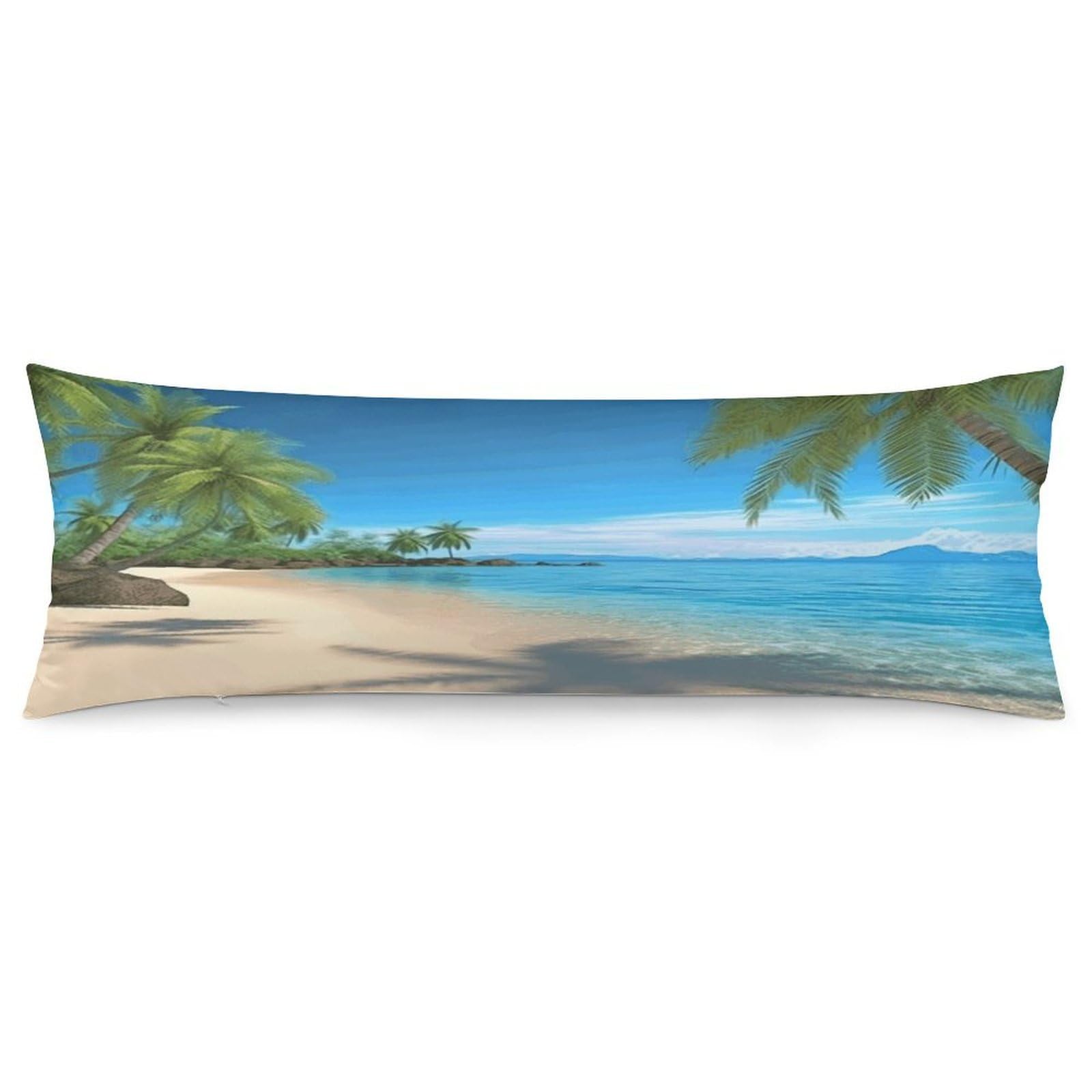 Hawaiian Beach with Palm Trees Pillowcase Basics Body Pillow Pillowcase with Zipper Retro Pillows Protector Long Pillow Case Cover for Hot Sleepers and Night Sweats
