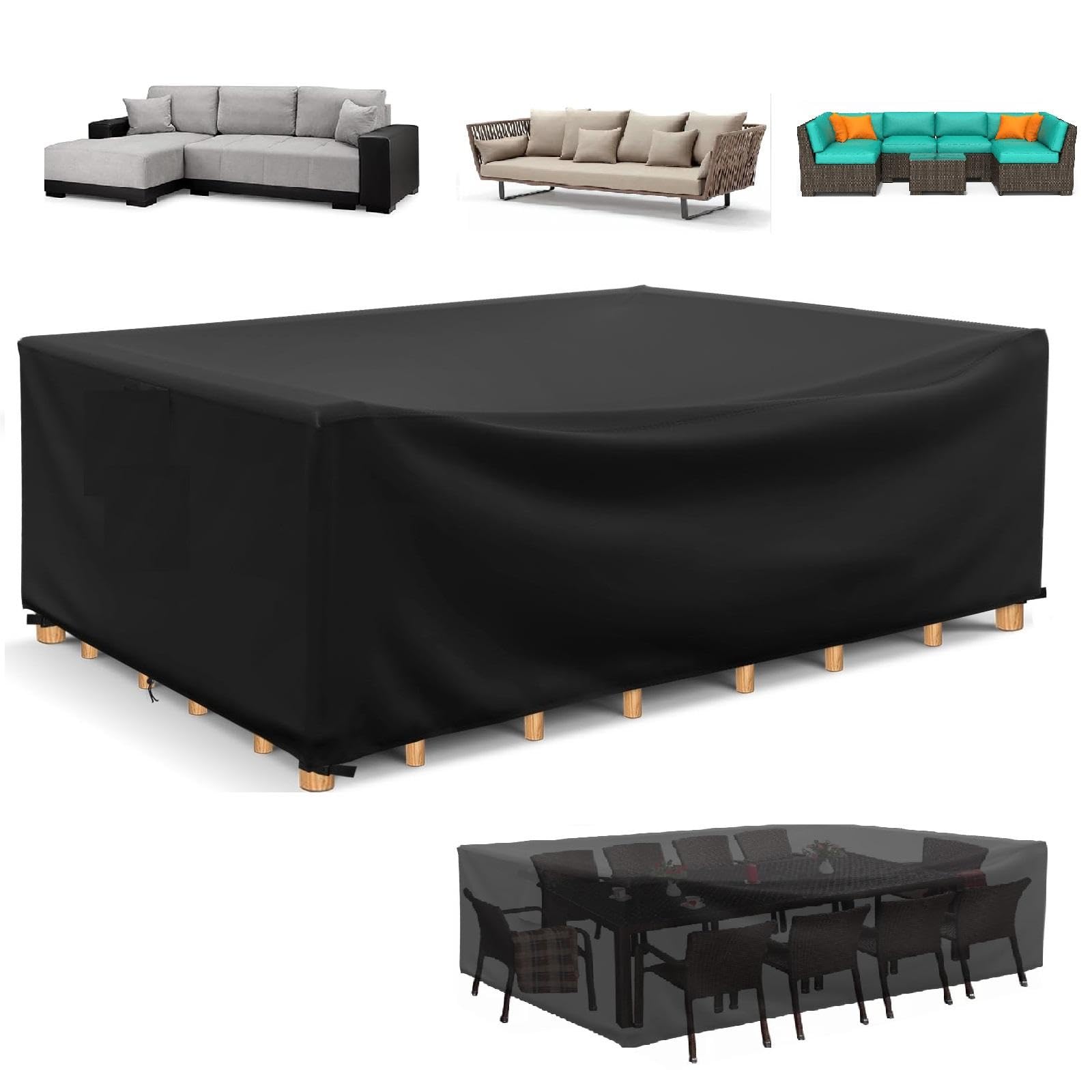 HOLEILUCK Funda Muebles De Jardin 280x215x70cm/LxWxH Funda Sofá Exterior Impermeable Negro Funda Impermeable Exterior Fundas Exteriores Completas Anti Viento, Anti UV Funda Protectora Mesa Exterior