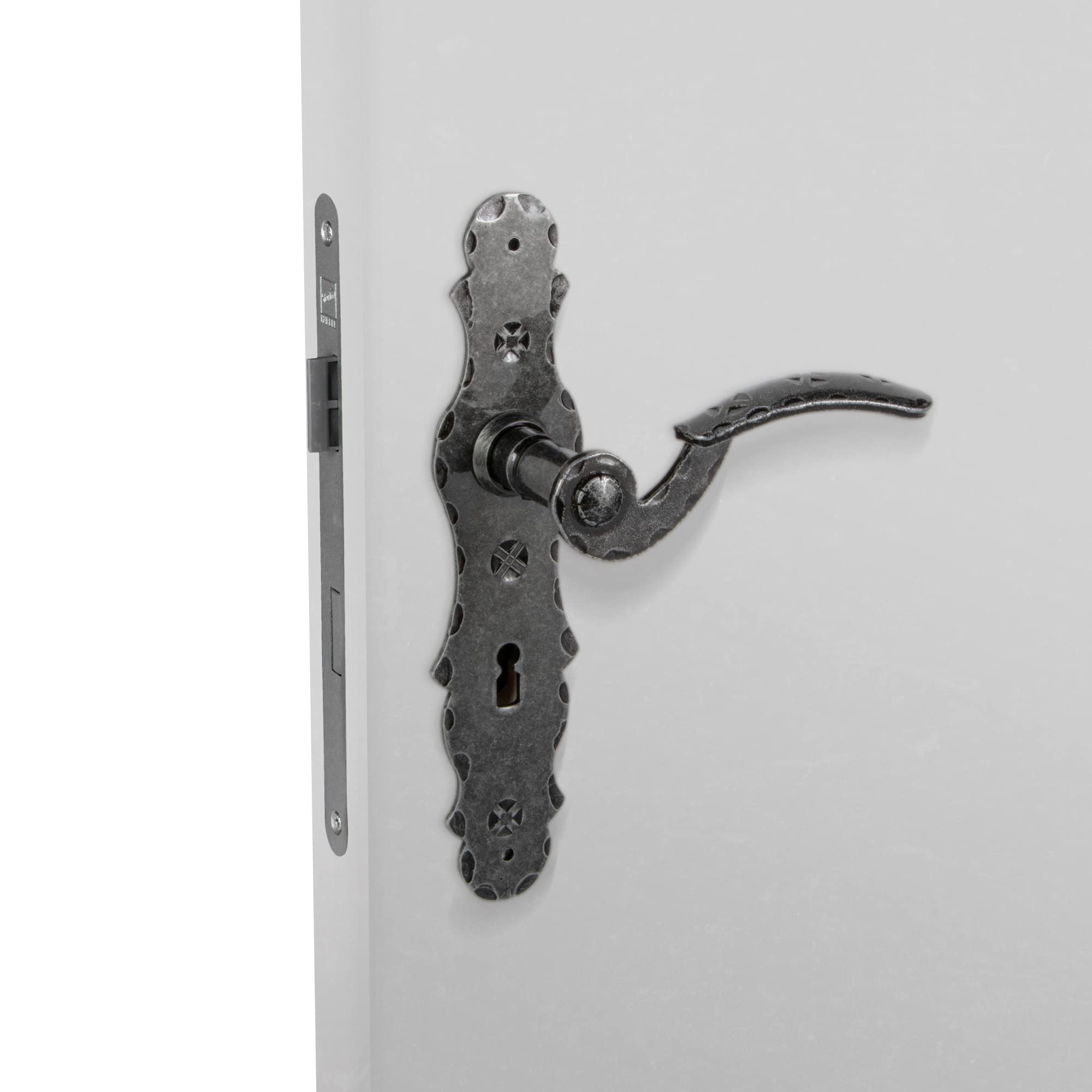 Gedotec Juego de manillería larga de hierro forjado negro | 1 pieza Herraje de puerta manilla antigua | BERN | Juego de manillería para puertas de interior | BB 72 mm broca de color