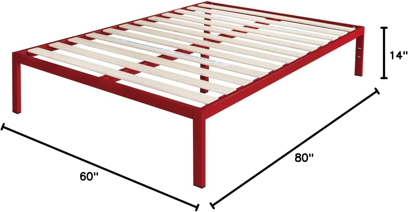 Zinus Mia Modern Studio 14 Inch Platform 1500 Metal Bed Frame / Mattress Foundation / No Box Spring Needed / Wooden Slat Support / Good Design Award Winner / Red, Queen