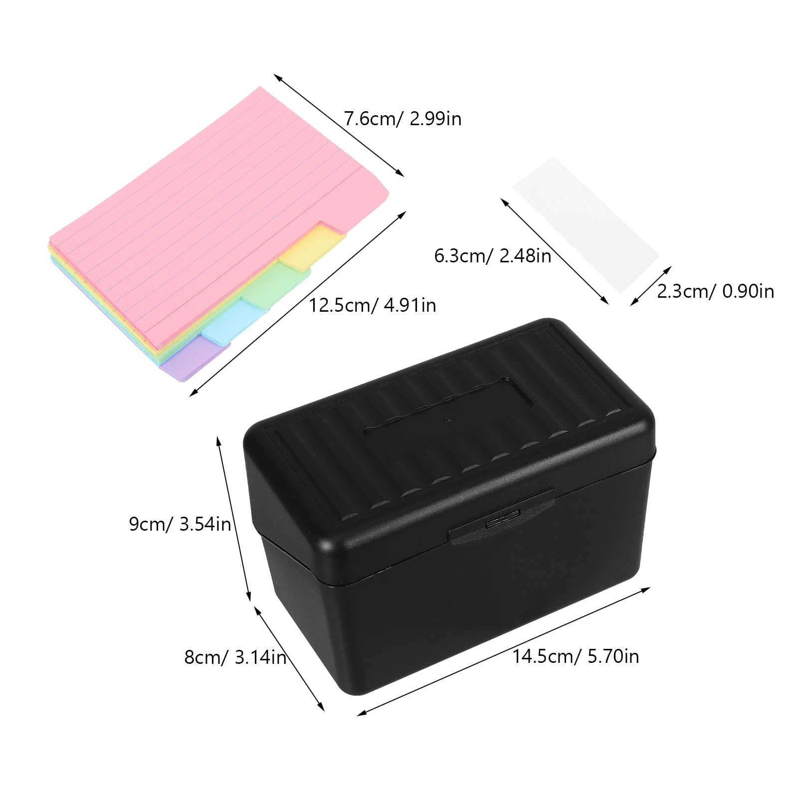 Boîte de Rangement Noire pour Fiches Index en Plastique Léger avec Onglets Autocollants, Organiseur Compact pour Notes et Recettes, pour Étudiants et Bureau