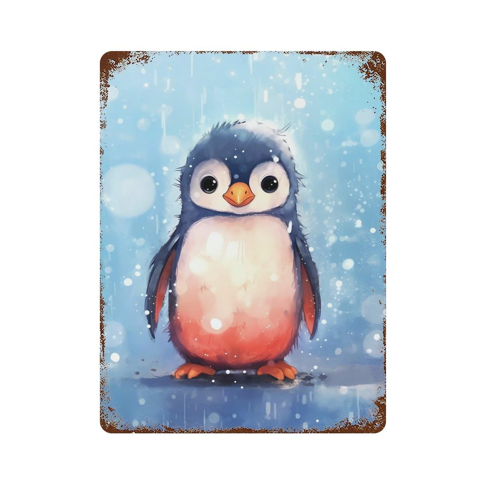 Penguin Watercolors 15.7"x11.8" Vintage Metal Tin Sign, Novelty Wall Decor for Basement, Hobby Room And Garage Decor