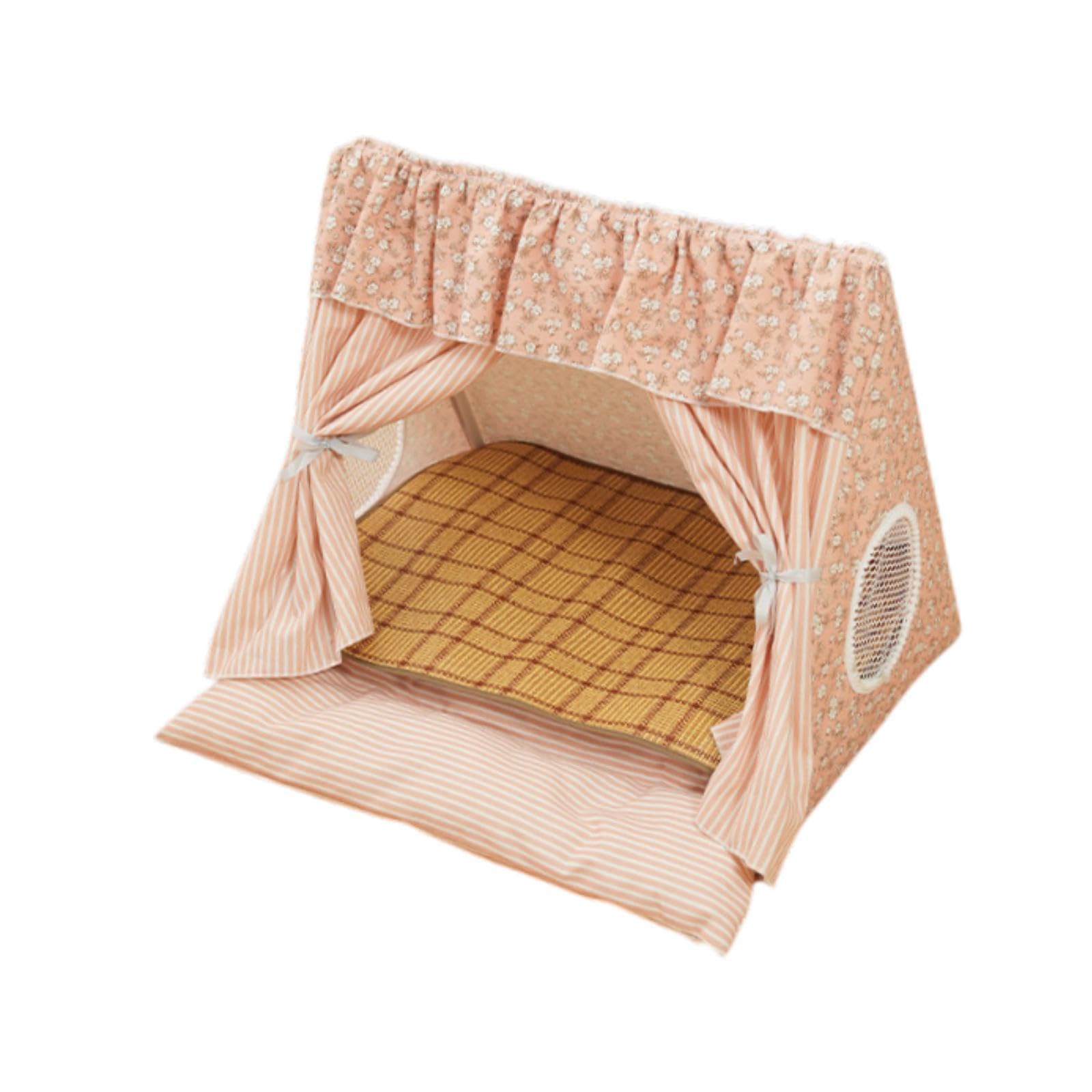 Tente tipi pour chat rose avec rideau de porte et fenêtres respirantes