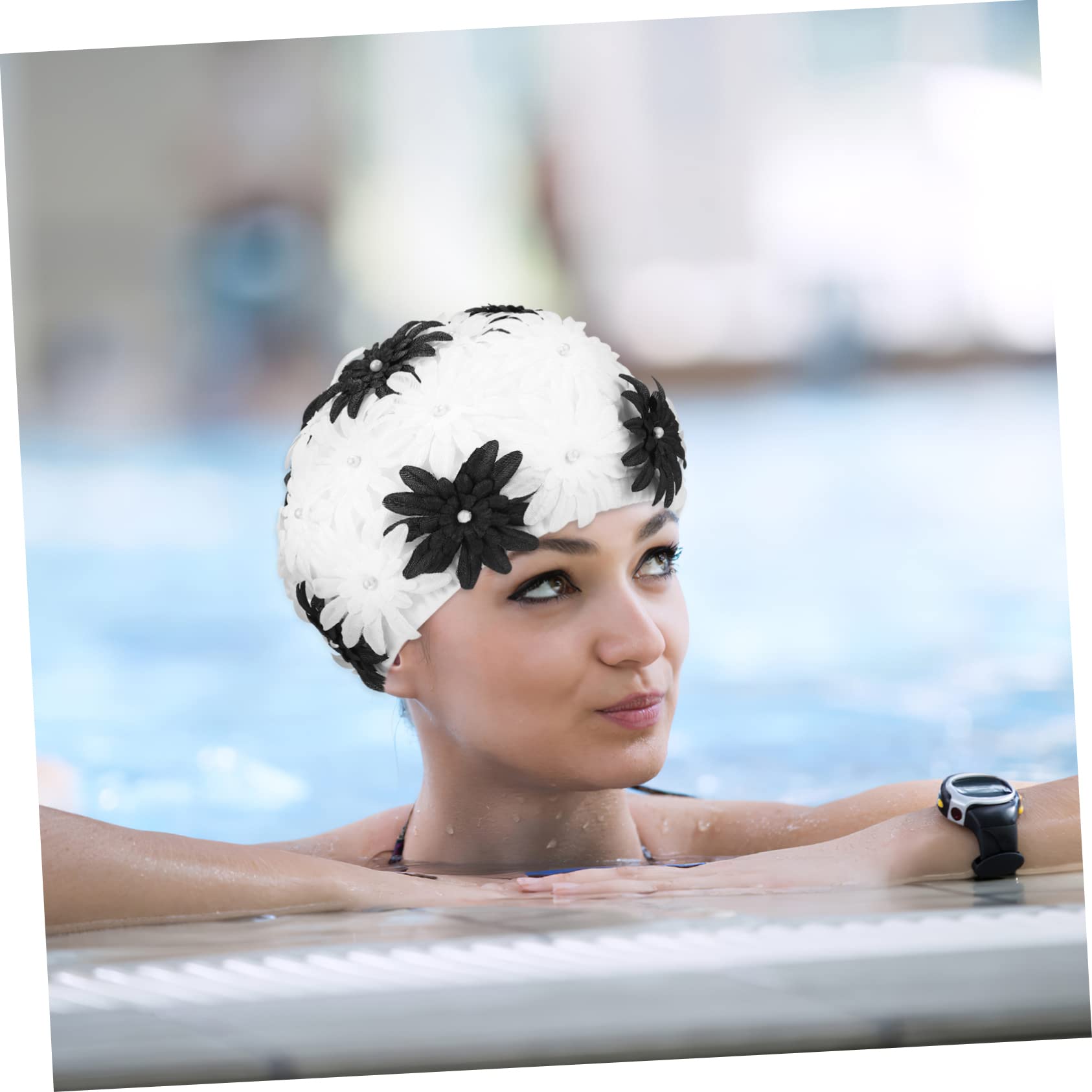 NOLITOY Gorro de Natación para Mujeres con Diseño Floral de Perlas Gorro de Natación Transpirable para Actividades Acuáticas y el