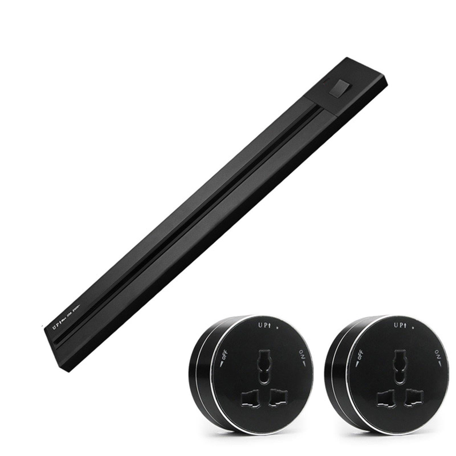 Presa da binario mobile con interruttore, installazione su binario ad alta potenza da 6000 W senza foratura, adatta per cucina/soggiorno/ufficio,Black-40cm