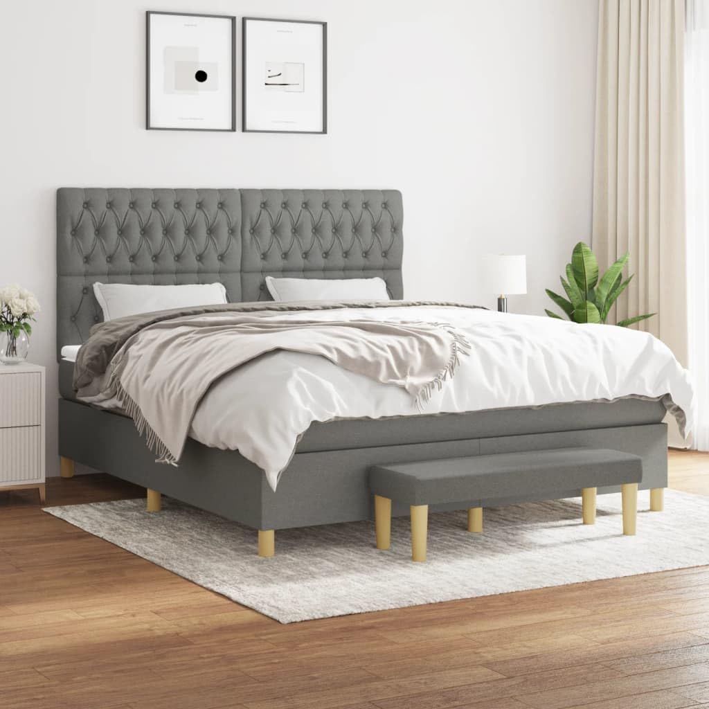 Łóżko kontynentalne z materacem, ciemnoszare, 180 x 200 cm, z materiału, łóżko dla gości, łóżko rodzinne, do sypialni, pokoju gościnnego, mieszkania, schroniska