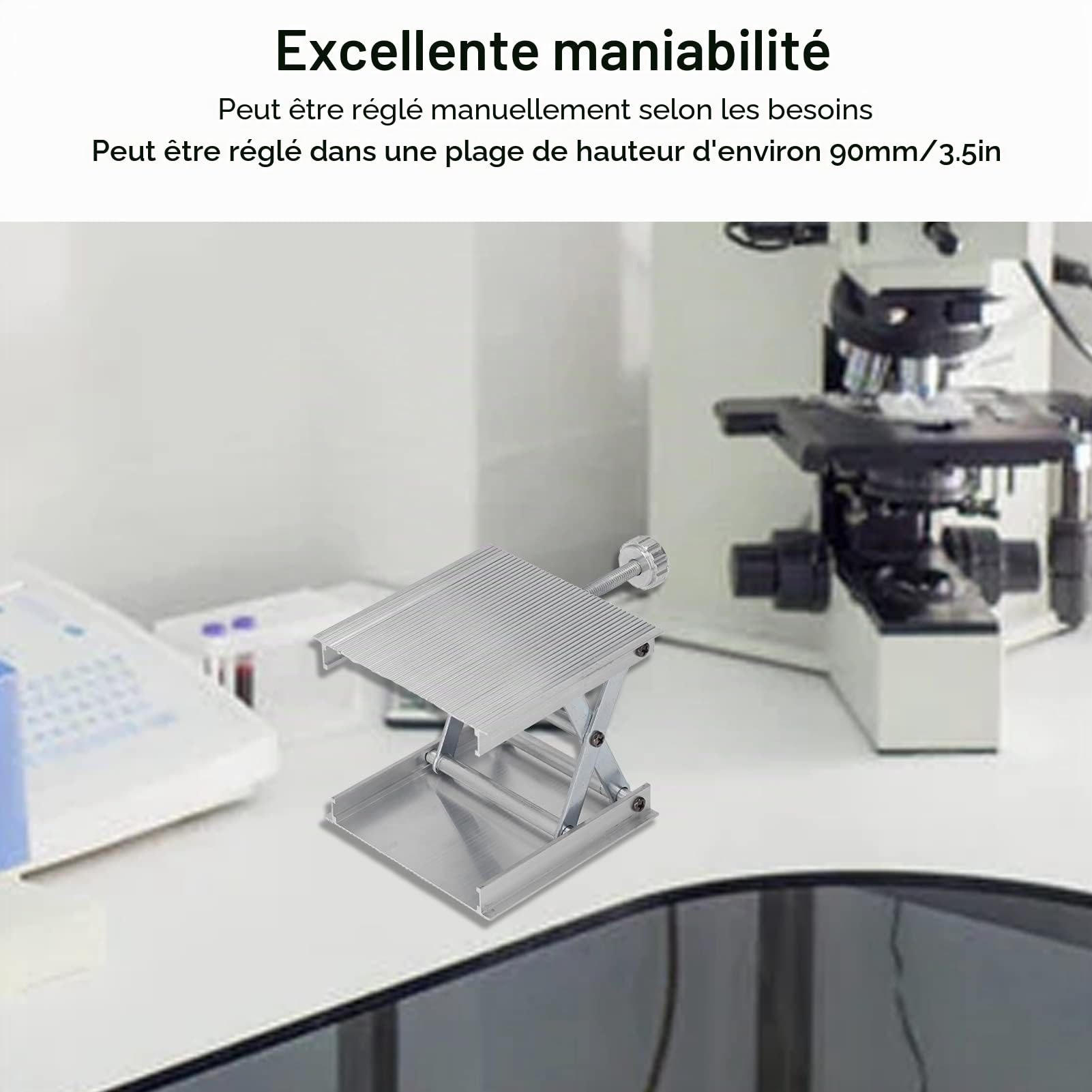 Plate Forme Élévatrice de Laboratoire, Mini Plate Forme de Cric de Levage de Table de Levage de Laboratoire, Table Élévatrice de Laboratoire en Alliage D'Aluminium de 66 Lb pour Différent(Argent)