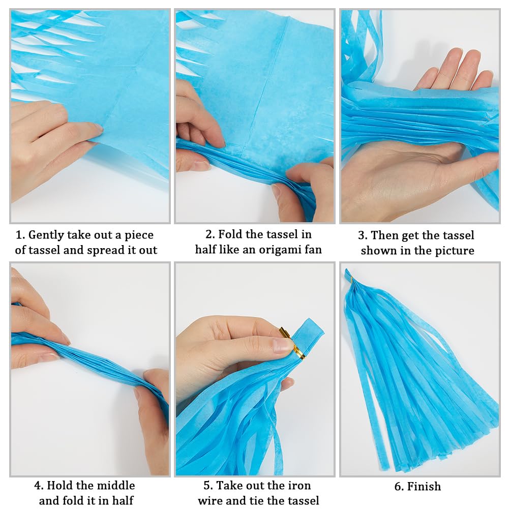 Ghirlande Di Nappe Colorate Per Feste - 4 Set Decorativi In Carta Velina Blu Per Compleanni E Matrimoni - Foto 4