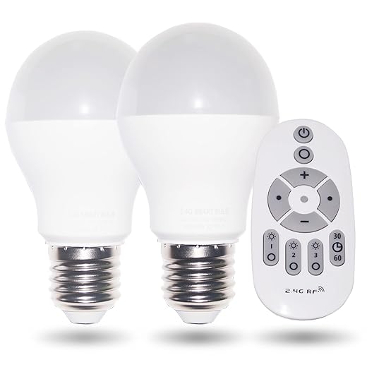 Smart Led Light-Bulb Dimmable with Remote-Control E27 9W Light Bulbs Adjustable Color Temperature (Warm/Cool) and Brightness, 2 Pack (2 Bulbs + 1 Remote)