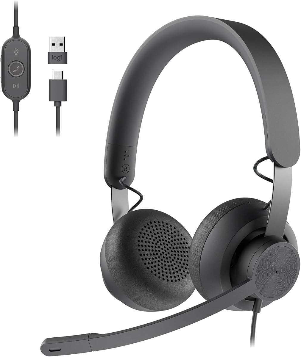 Logitech Zone 750 Wired On-Ear Headset with Advanced Noise-canceling Microphone, Simple USB-C and Included USB-A Adapter, Plug-and-Play Compatibility for All Devices : Electronics