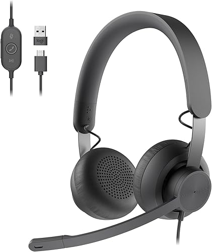 Logitech Zone 750 Auriculares con cable para la oreja con micrófono avanzado de cancelación de ruido, USB-C simple y adaptador USB-A incluido,