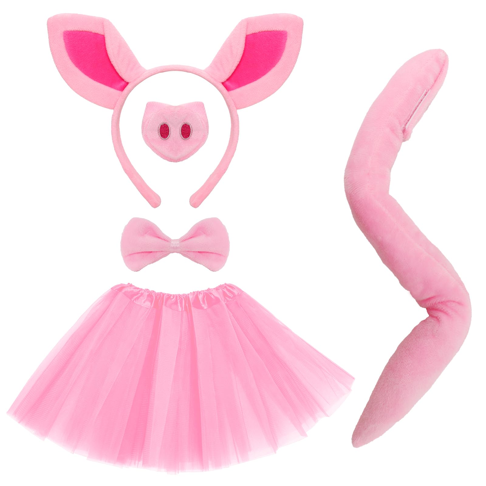 Halloween Pig Costume Set Pig Tutu Skirt Ears Headband Nose Tail Bow Tie Costumes Animal Fancy Costume for Halloween Christmas Birthday Party Cosplay