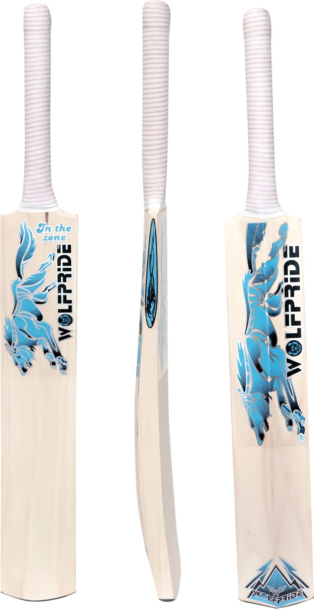 WOLF PRIDE Zone Blue & White Poplar Willow Cricket Bat 3 in 1