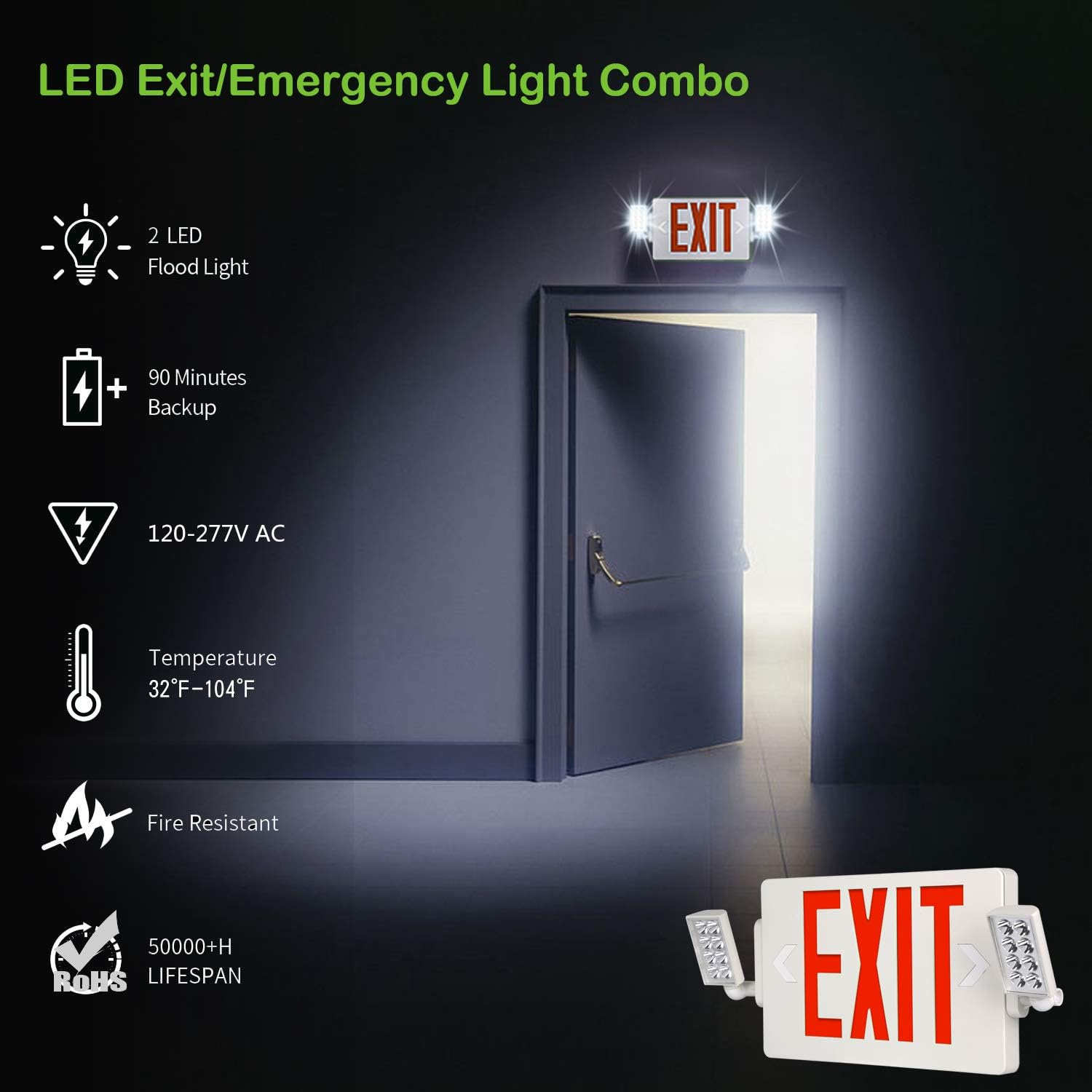 Crazy Clearance Hykolity Red Exit Sign, 120-277V Double Face LED Combo Emergency Light with Adjustable Two Head and Backup Battery - 4 Pack Lowest Price Hykolity Red Exit Sign, 120-277V Double Face LED Combo Emergency Light with Adjustable Two Head and Backup Battery - 4 Pack