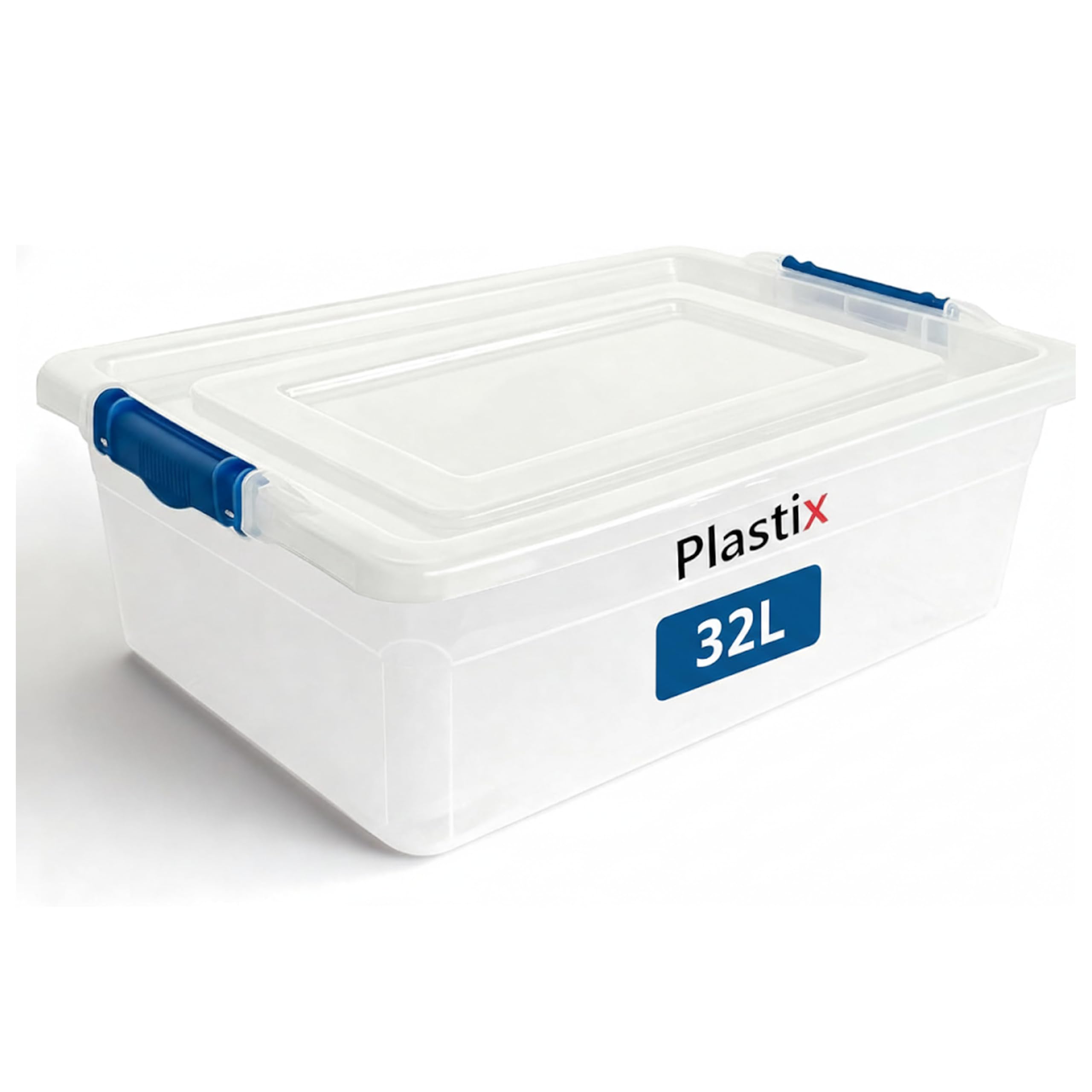 Plastix Clear 32L Storage Box Containers With Lids (Pack Of 1),Really Useful Plastic Box For Store Home & Office Stuff Stackable [Uk Made]