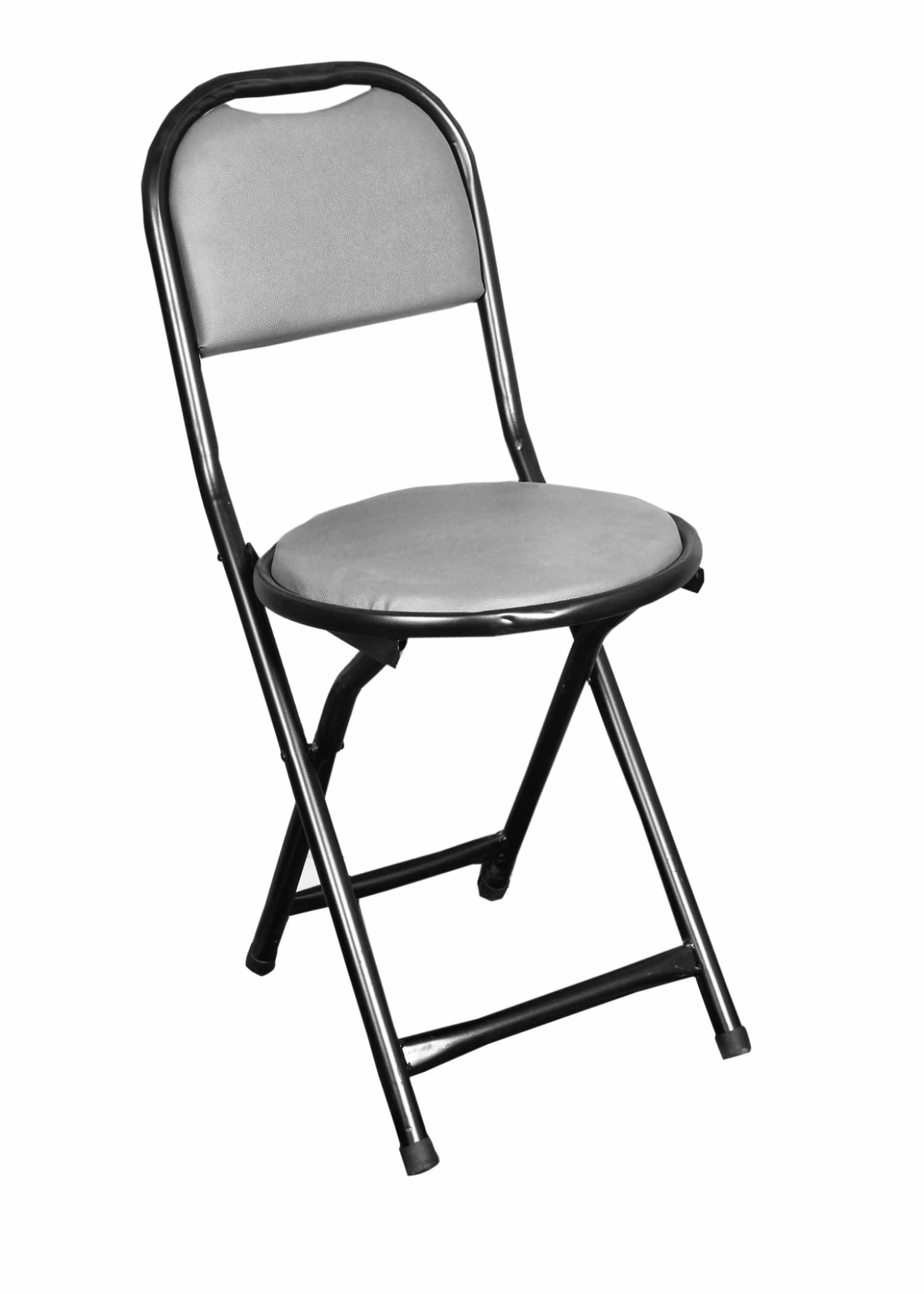 FURNIMAX Round Foldable Metal Chair with Footrest | Folding Chair for Home Study Kitchen Namaz Office Balcony Use | Heavy Duty Steel Stool with Comfortable Seat and Leg Space for Adults – Grey-image-32