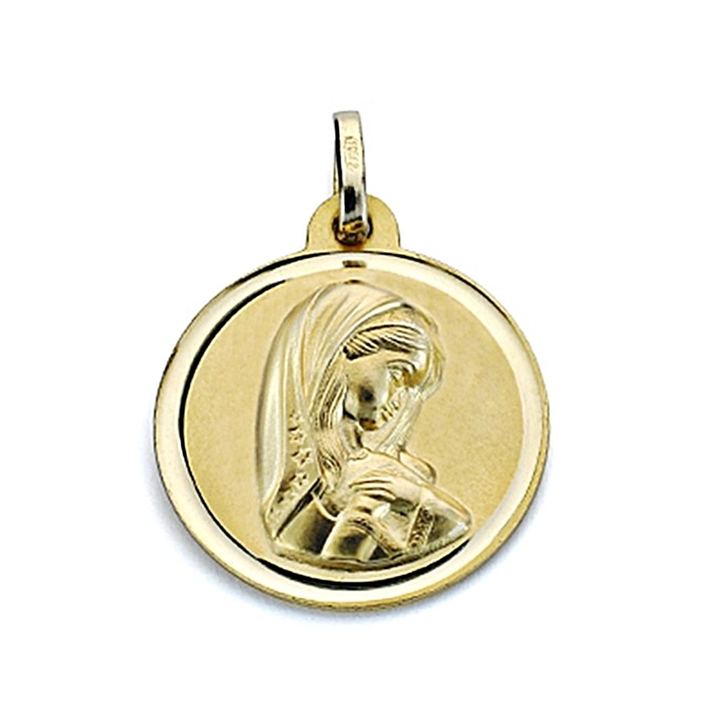 Medalla oro 18k Virgen Niña 18mm. bisel trasera lisa redonda - Personalizable - GRABACIÓN INCLUIDA EN EL PRECIO