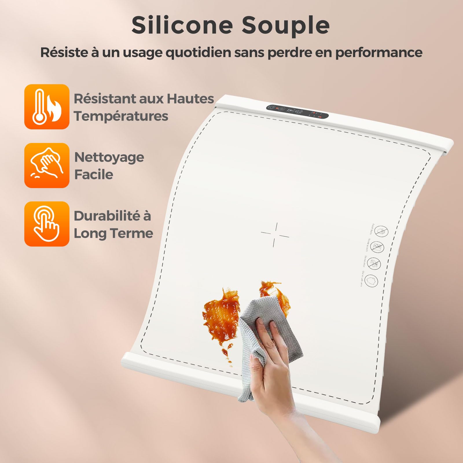 GOPLUS Chauffe Plat avec Température Réglable à 3 Niveaux 60-100 ℃, 60 x 44 CM, Plaque Chauffante Electrique Portable en Silicone avec Minuteur 1-4 Heures, Panneau de Contrôle Tactile, Verrou Enfant