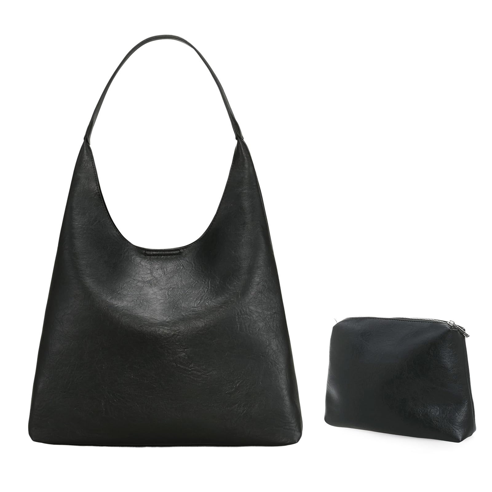 Sorexuber Leather Bag for Women Hobo Bag Handle Handbag Soft Shoulder Purse Large Handbag for Everyday Travel Durable Purse (Black)